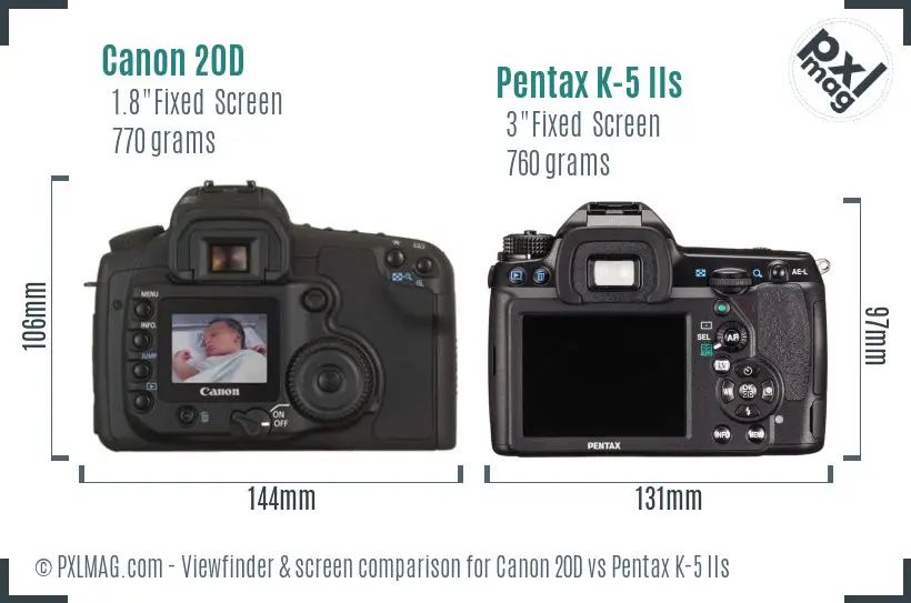 Canon 20D vs Pentax K-5 IIs Screen and Viewfinder comparison