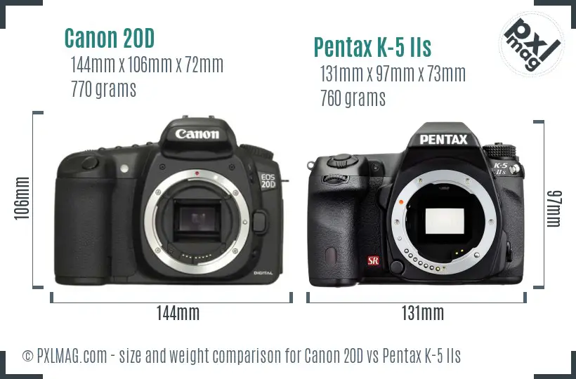 Canon 20D vs Pentax K-5 IIs size comparison