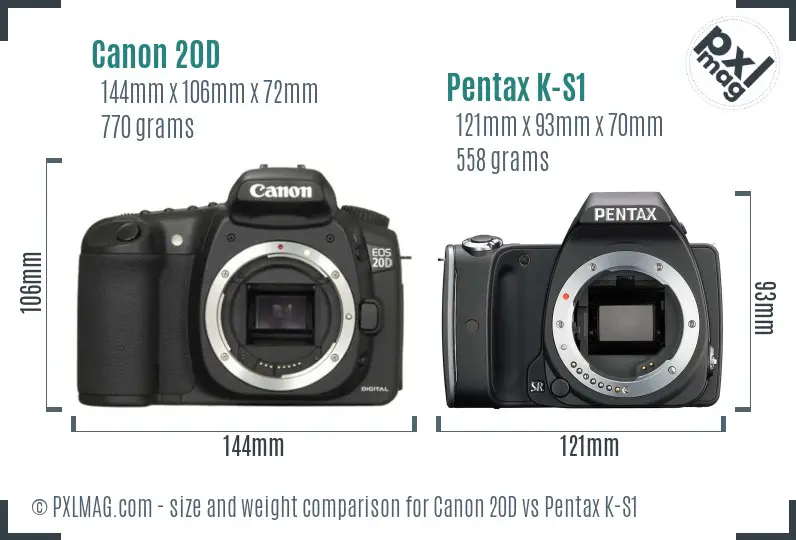 Canon 20D vs Pentax K-S1 size comparison