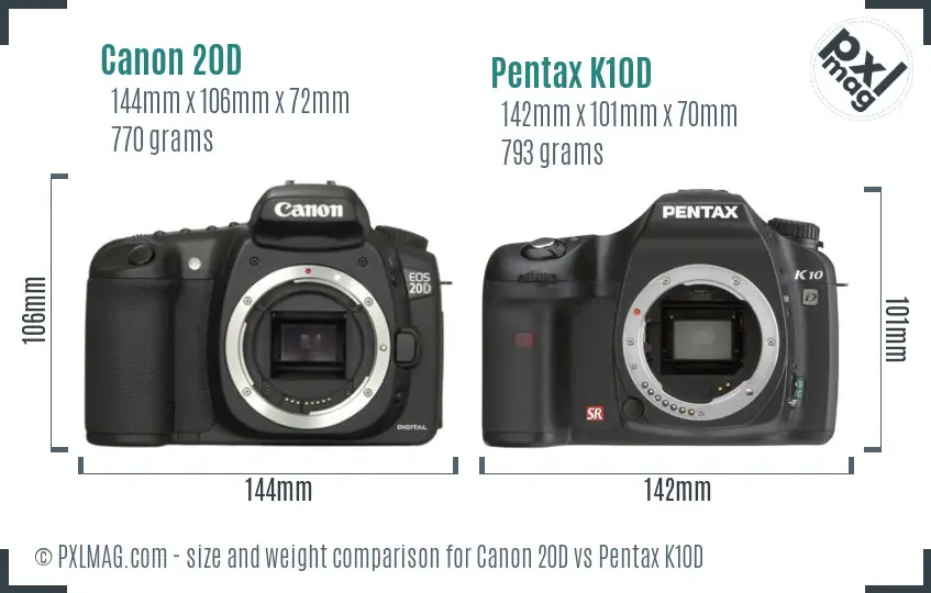 Canon 20D vs Pentax K10D size comparison
