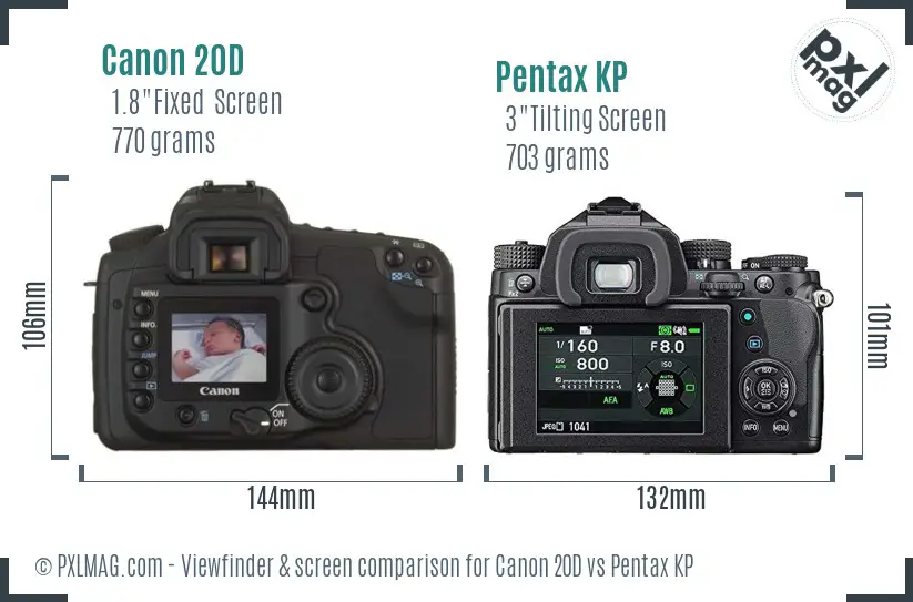 Canon 20D vs Pentax KP Screen and Viewfinder comparison