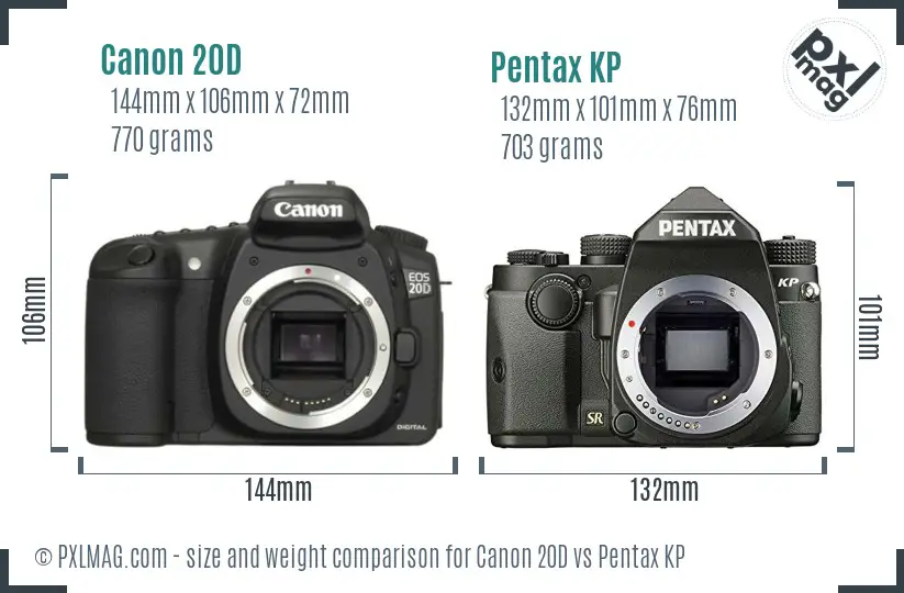 Canon 20D vs Pentax KP size comparison