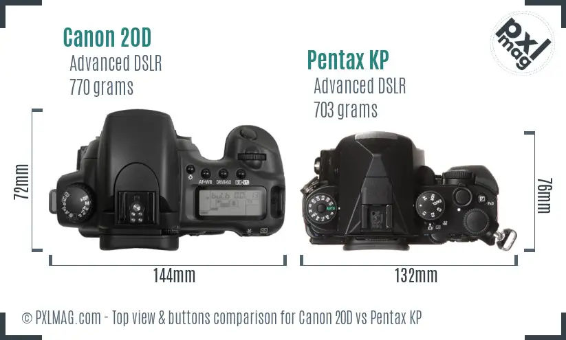 Canon 20D vs Pentax KP top view buttons comparison