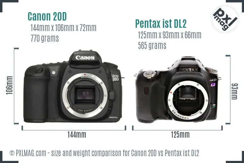 Canon 20D vs Pentax ist DL2 size comparison