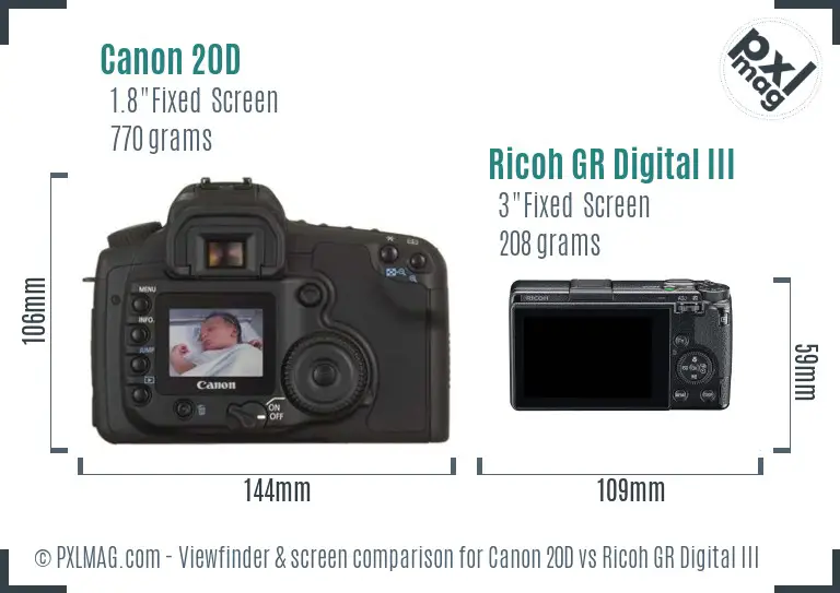 Canon 20D vs Ricoh GR Digital III Screen and Viewfinder comparison
