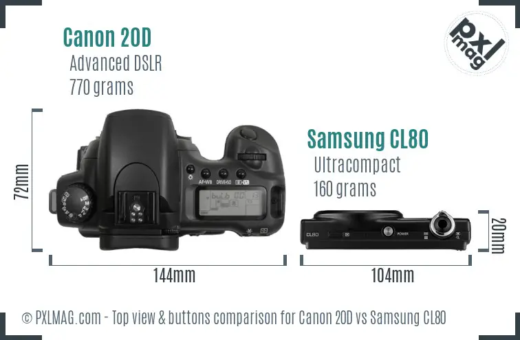 Canon 20D vs Samsung CL80 top view buttons comparison