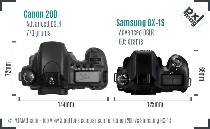 Canon 20D vs Samsung GX-1S top view buttons comparison