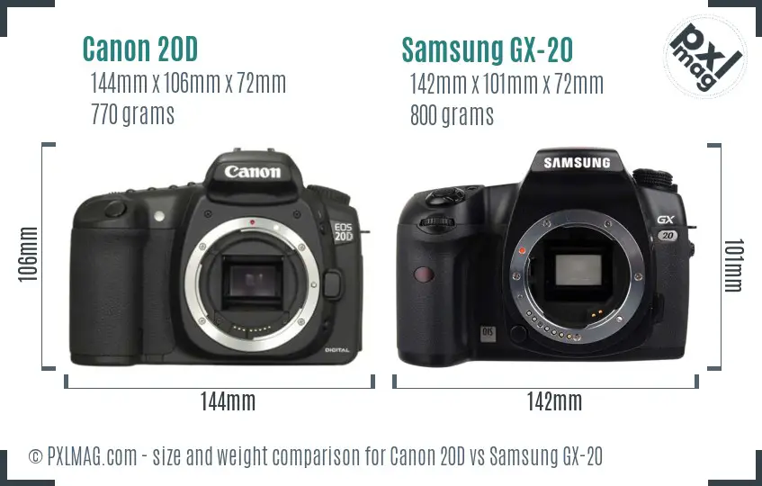Canon 20D vs Samsung GX-20 size comparison