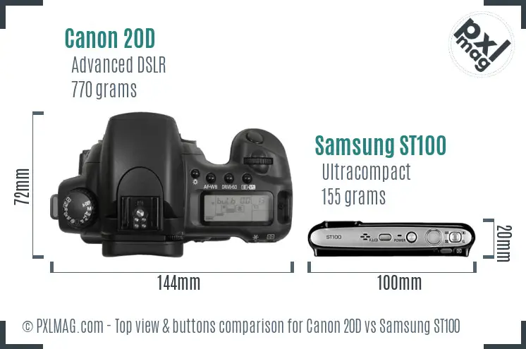 Canon 20D vs Samsung ST100 top view buttons comparison