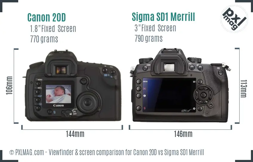 Canon 20D vs Sigma SD1 Merrill Screen and Viewfinder comparison