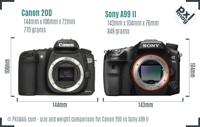 Canon 20D vs Sony A99 II size comparison