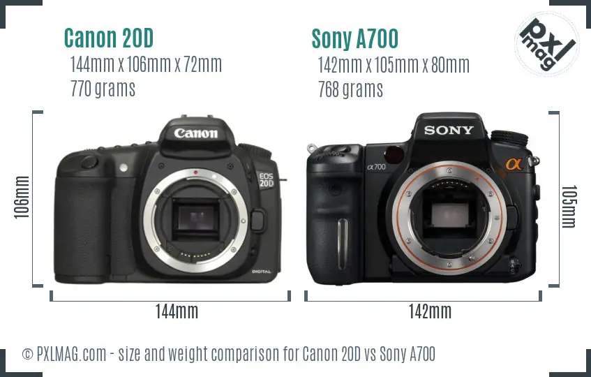 Canon 20D vs Sony A700 size comparison
