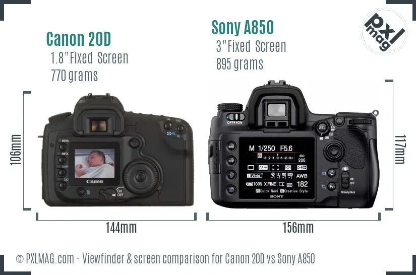 Canon 20D vs Sony A850 Screen and Viewfinder comparison