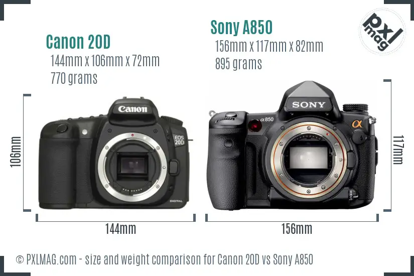 Canon 20D vs Sony A850 size comparison