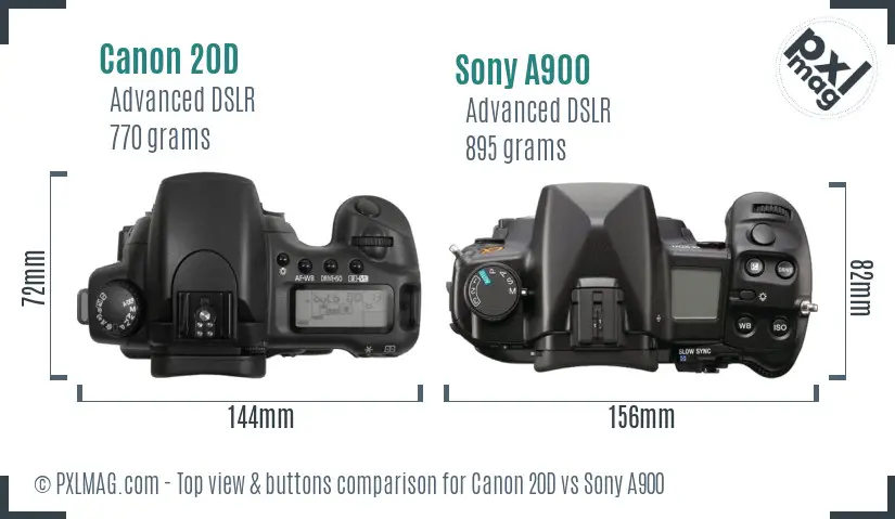 Canon 20D vs Sony A900 top view buttons comparison