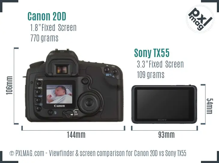 Canon 20D vs Sony TX55 Screen and Viewfinder comparison