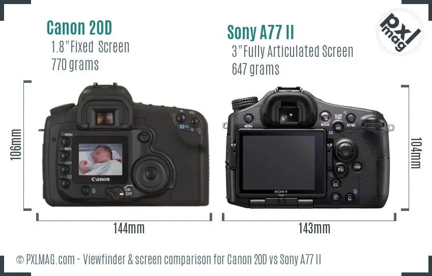 Canon 20D vs Sony A77 II Screen and Viewfinder comparison