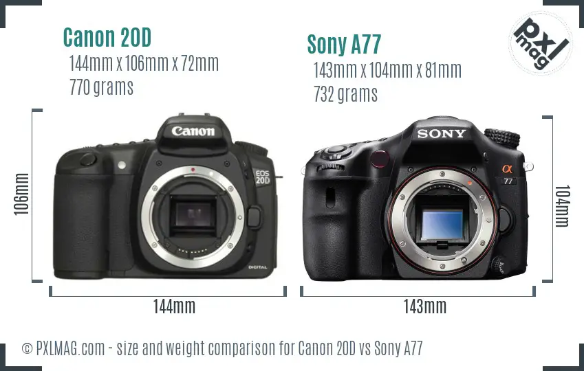 Canon 20D vs Sony A77 size comparison