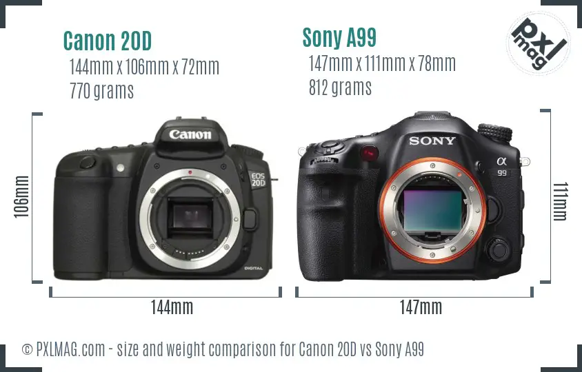 Canon 20D vs Sony A99 size comparison