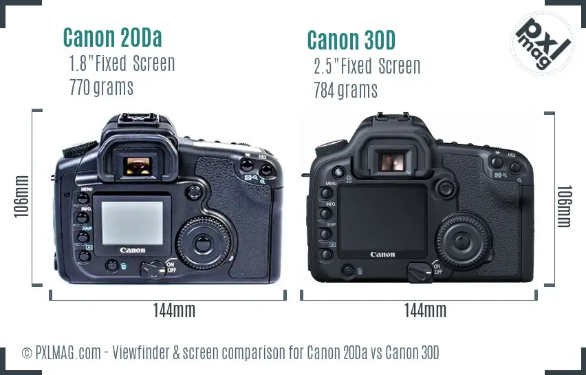 Canon 20Da vs Canon 30D Screen and Viewfinder comparison