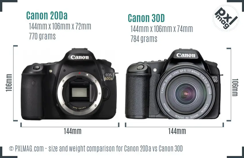Canon 20Da vs Canon 30D size comparison