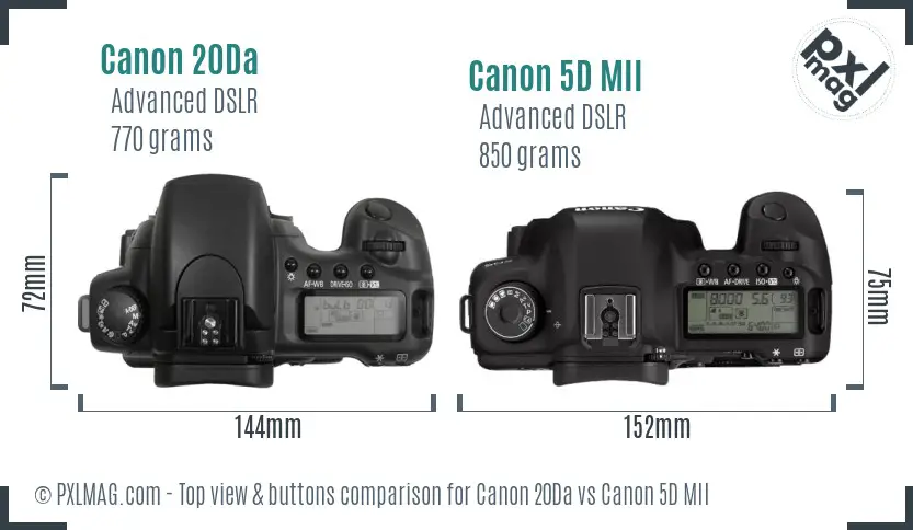 Canon 20Da vs Canon 5D MII top view buttons comparison