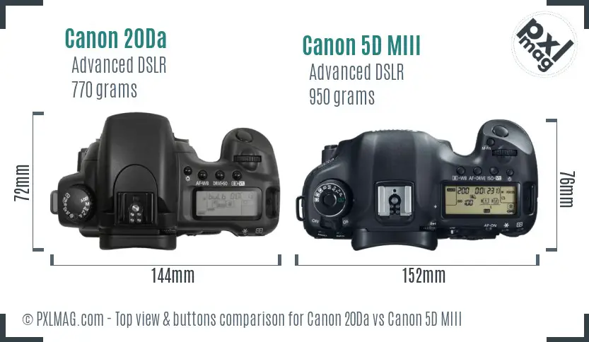 Canon 20Da vs Canon 5D MIII top view buttons comparison