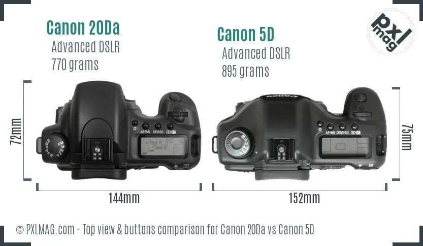 Canon 20Da vs Canon 5D top view buttons comparison