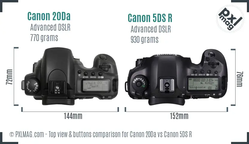 Canon 20Da vs Canon 5DS R top view buttons comparison