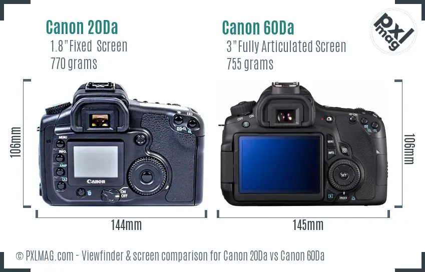 Canon 20Da vs Canon 60Da Screen and Viewfinder comparison