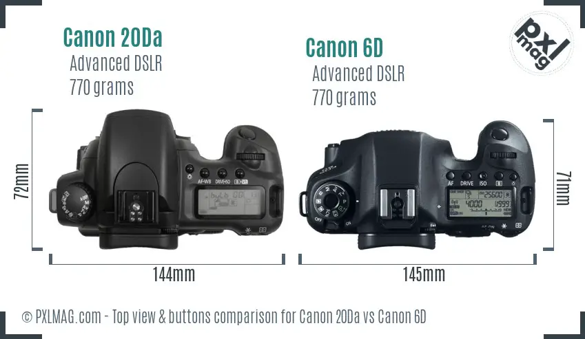 Canon 20Da vs Canon 6D top view buttons comparison