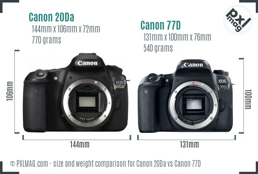 Canon 20Da vs Canon 77D size comparison