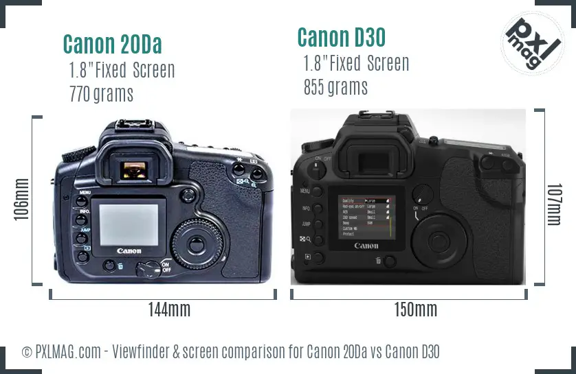Canon 20Da vs Canon D30 Screen and Viewfinder comparison