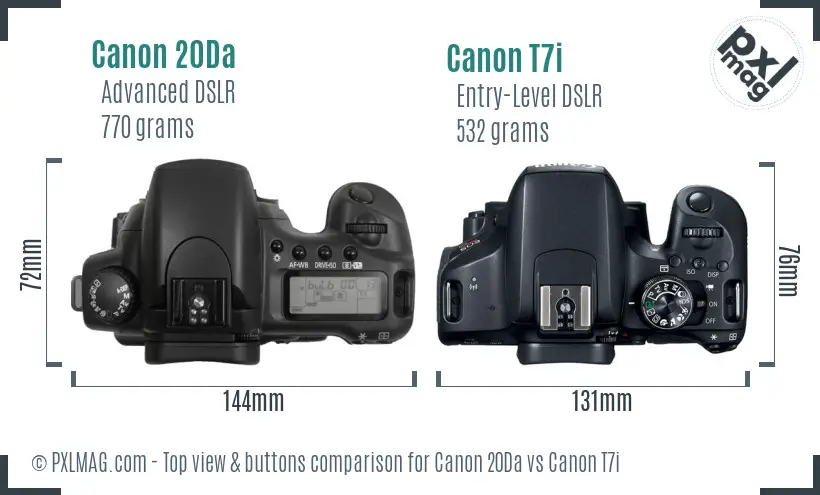 Canon 20Da vs Canon T7i top view buttons comparison