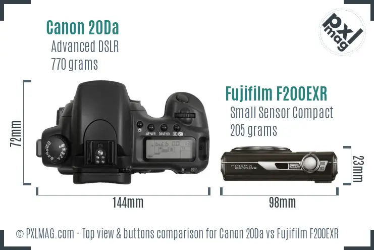 Canon 20Da vs Fujifilm F200EXR top view buttons comparison