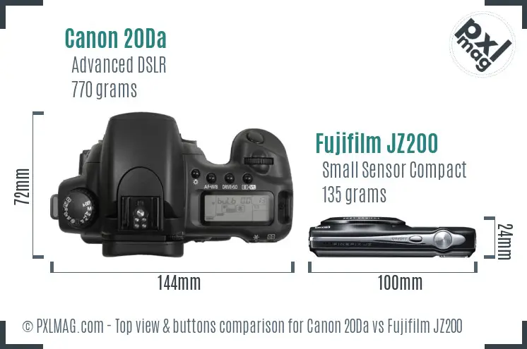 Canon 20Da vs Fujifilm JZ200 top view buttons comparison