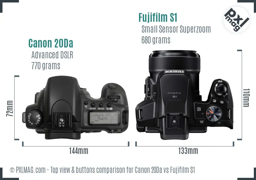 Canon 20Da vs Fujifilm S1 top view buttons comparison