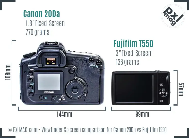 Canon 20Da vs Fujifilm T550 Screen and Viewfinder comparison