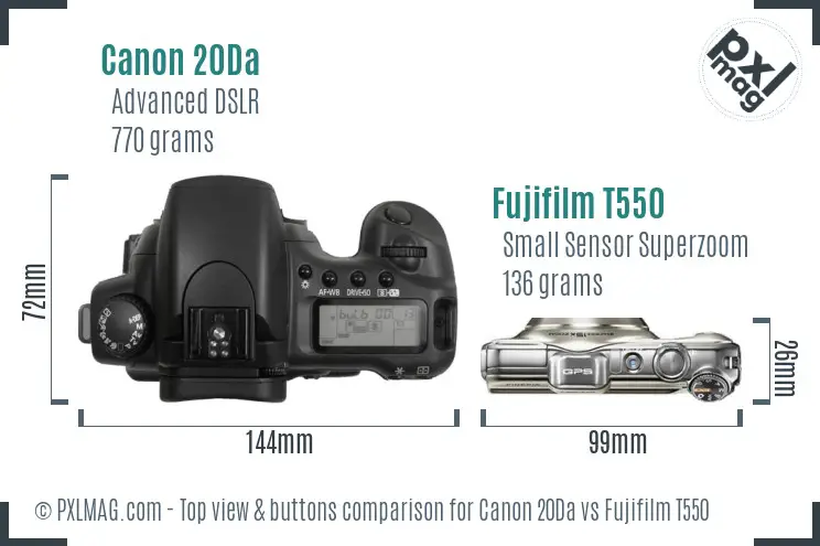 Canon 20Da vs Fujifilm T550 top view buttons comparison