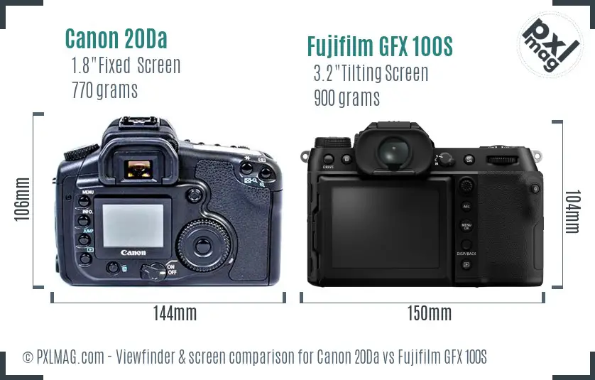 Canon 20Da vs Fujifilm GFX 100S Screen and Viewfinder comparison