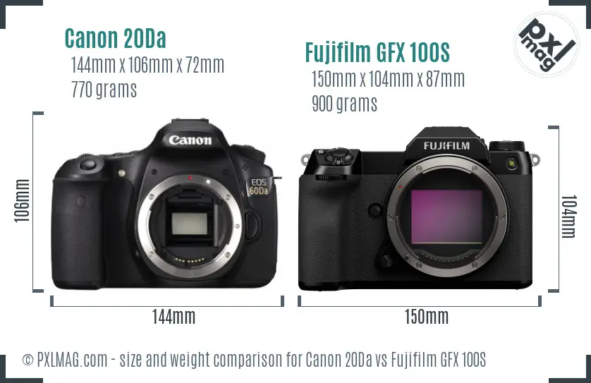 Canon 20Da vs Fujifilm GFX 100S size comparison