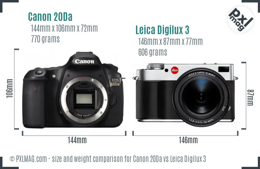 Canon 20Da vs Leica Digilux 3 size comparison