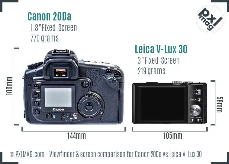 Canon 20Da vs Leica V-Lux 30 Screen and Viewfinder comparison