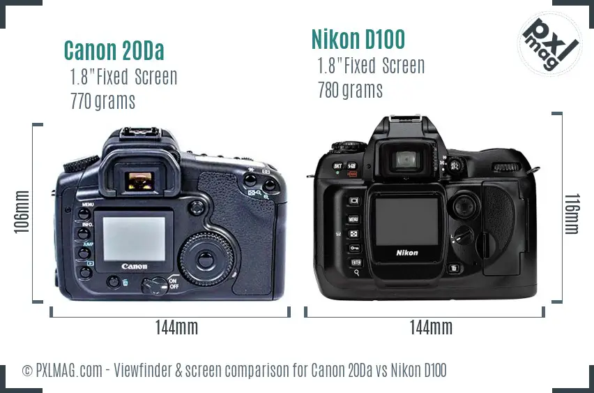 Canon 20Da vs Nikon D100 Screen and Viewfinder comparison