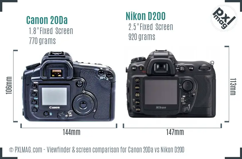 Canon 20Da vs Nikon D200 Screen and Viewfinder comparison