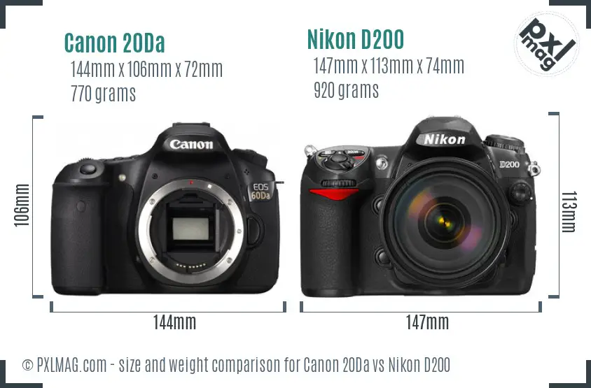 Canon 20Da vs Nikon D200 size comparison