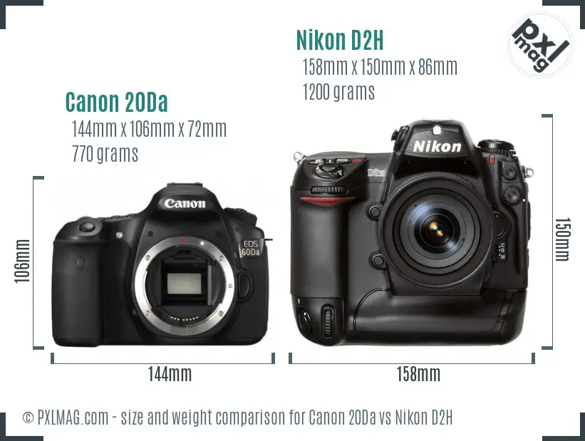 Canon 20Da vs Nikon D2H size comparison