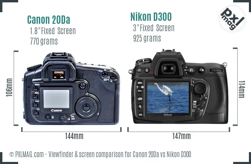 Canon 20Da vs Nikon D300 Screen and Viewfinder comparison