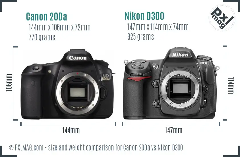 Canon 20Da vs Nikon D300 size comparison