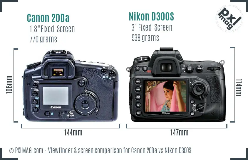 Canon 20Da vs Nikon D300S Screen and Viewfinder comparison